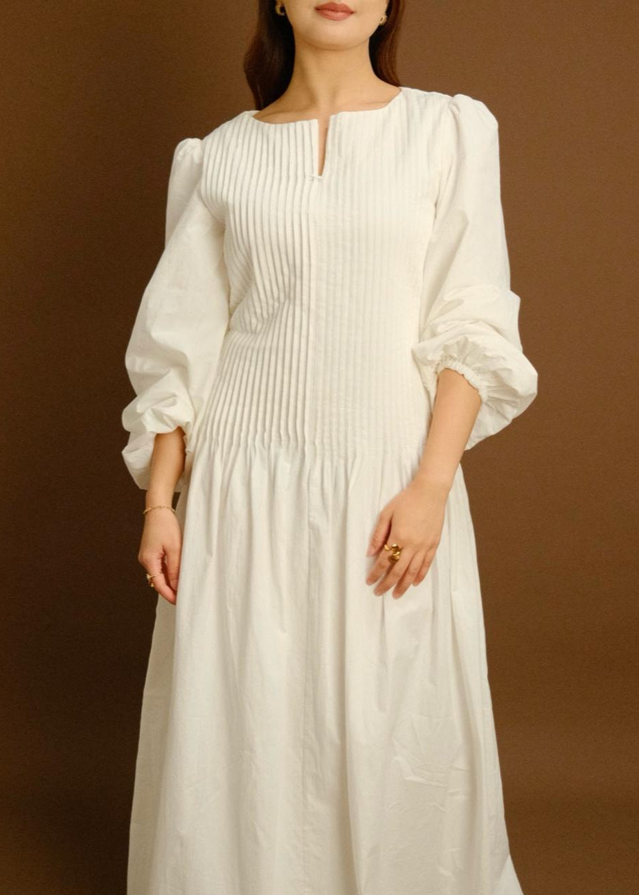 Rachelle Pleats Dress (Blanc)