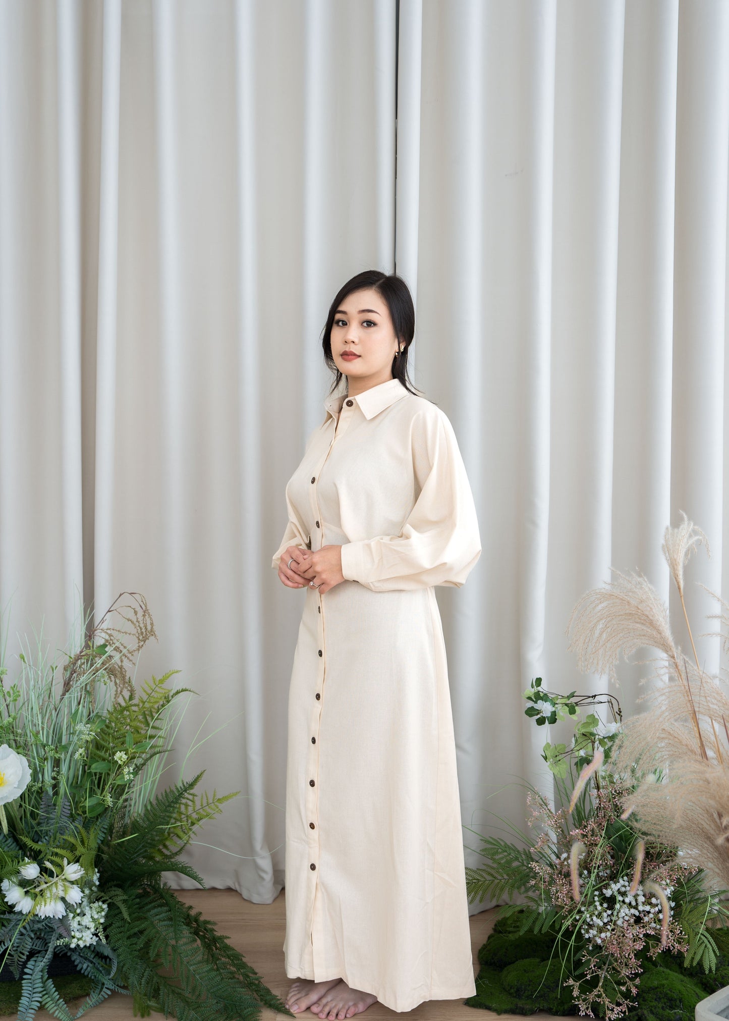 Elsie Button-Down Dress (Beige)