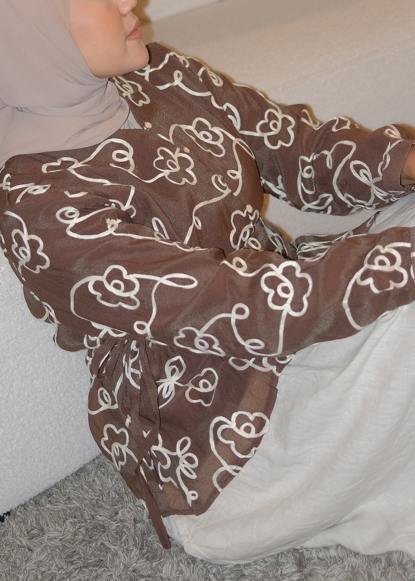 Organza Side-Tie Top (Brown)