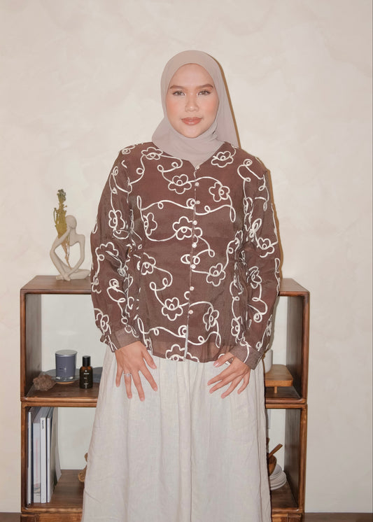 Organza Side-Tie Top (Brown)