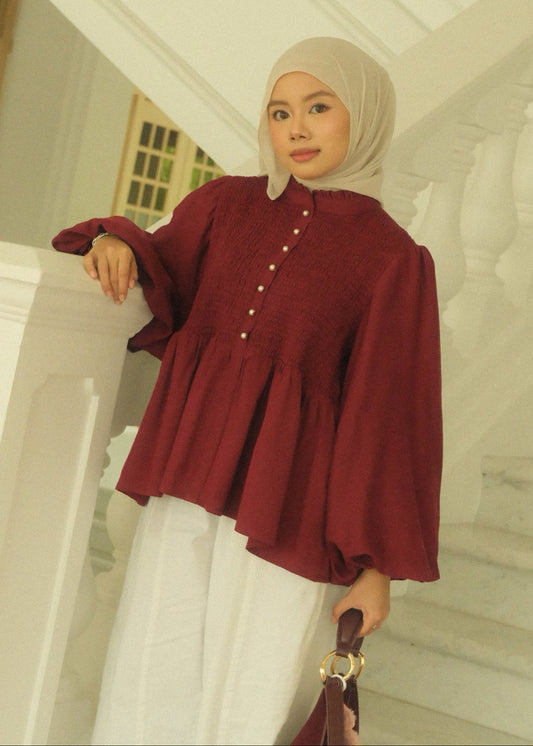 Dione Smocked Top (Wine)