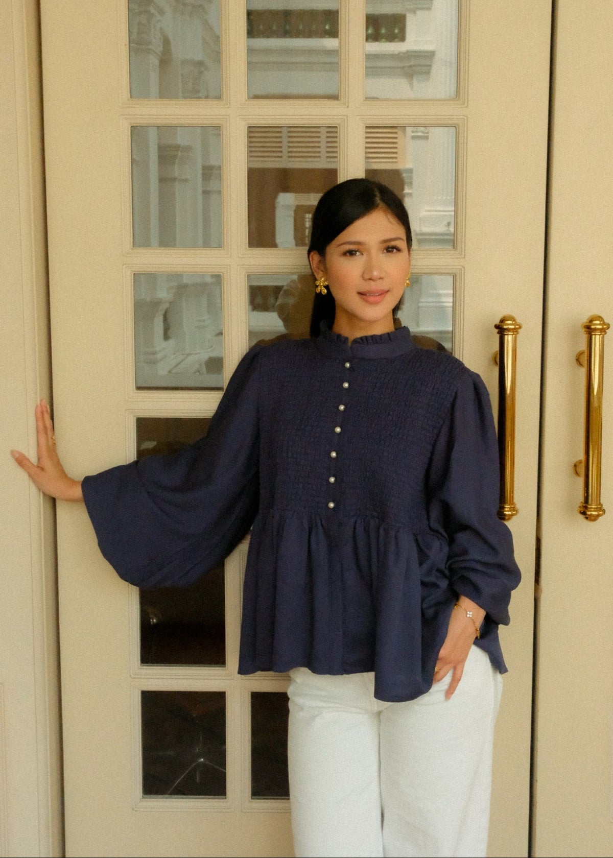 Dione Smocked Top (Navy)