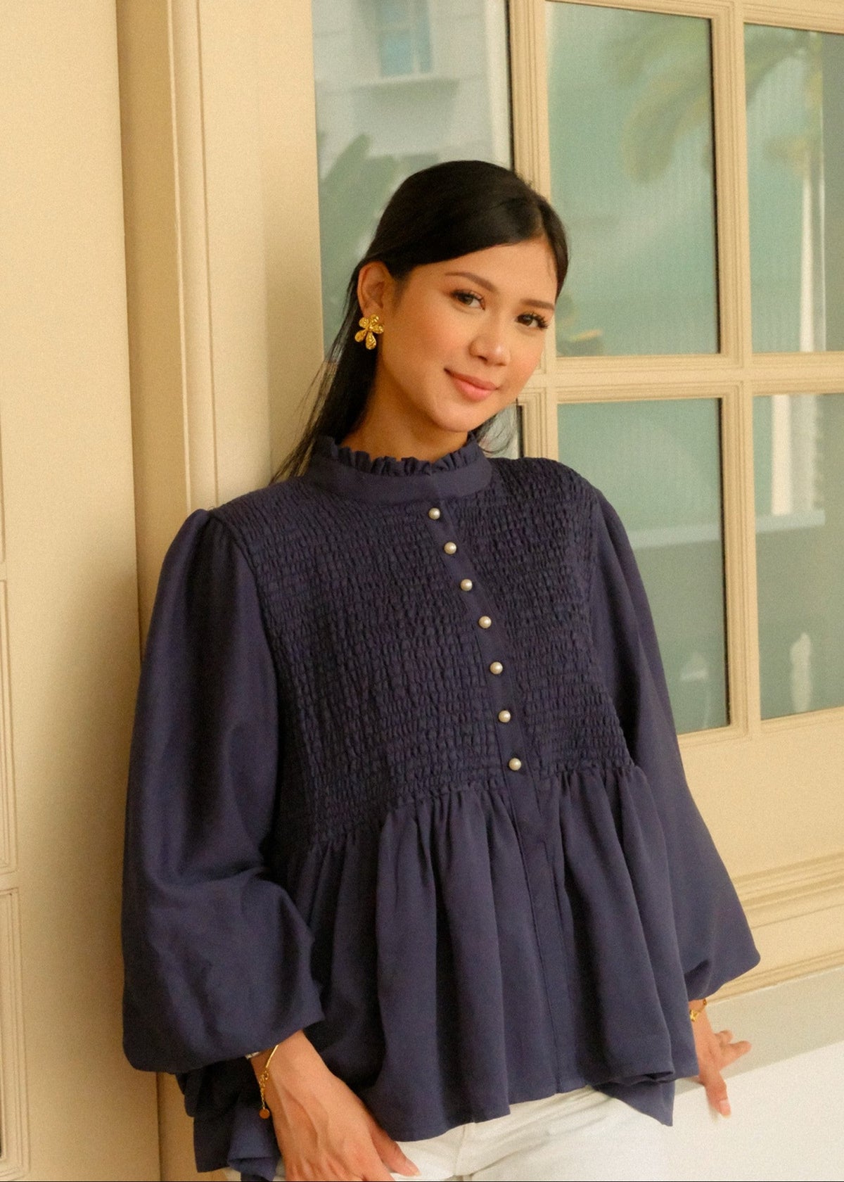 Dione Smocked Top (Navy)