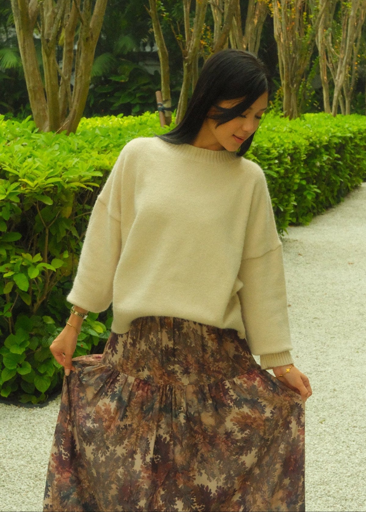 Peony Printed Skirt (Chestnut)