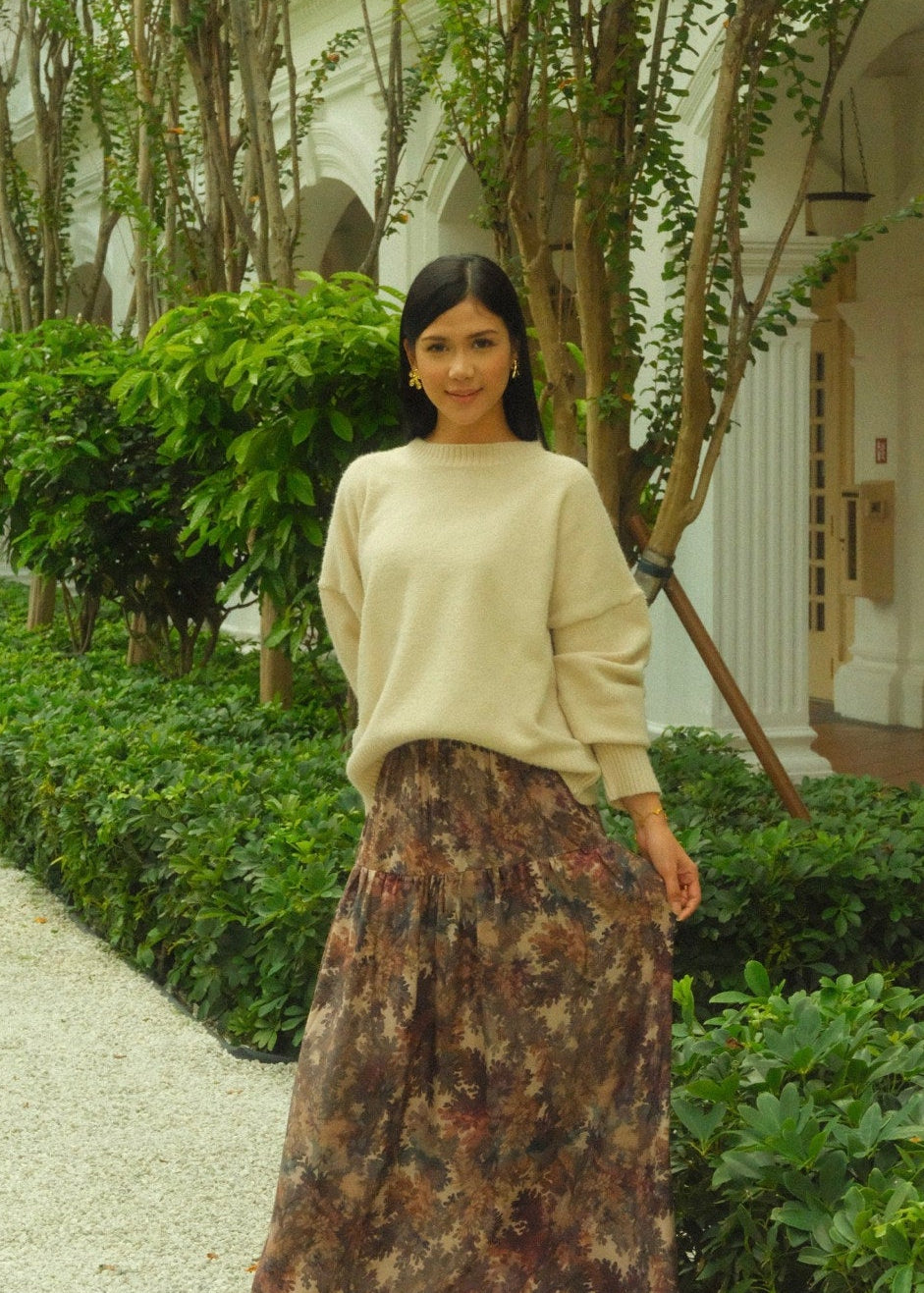 Peony Printed Skirt (Chestnut)