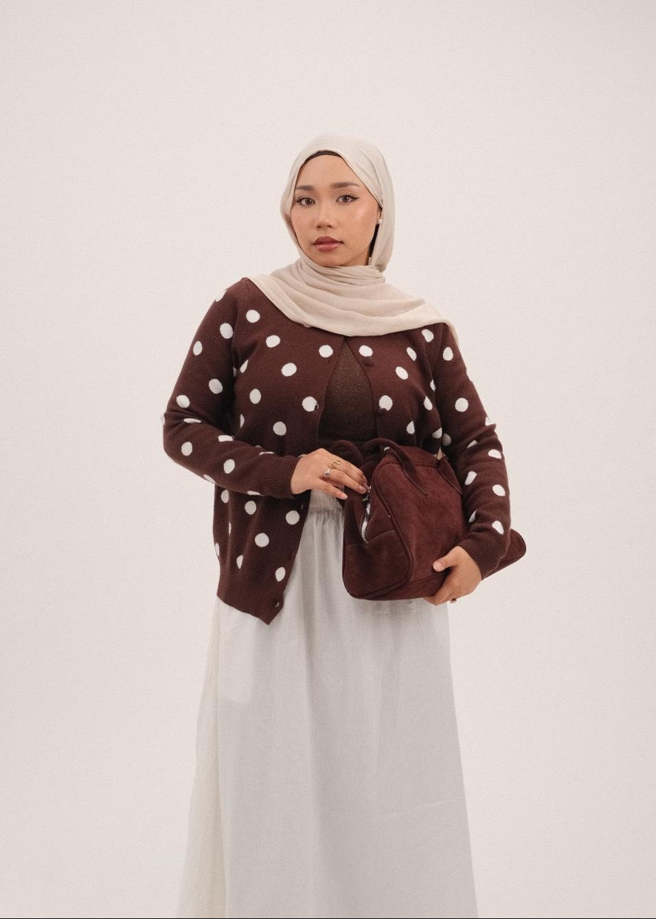 Polka Cardigan (Brown)